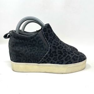 J/Slides Sallie Wedge‎ Suede Sneaker Grey Leopard Print Womens 6.5